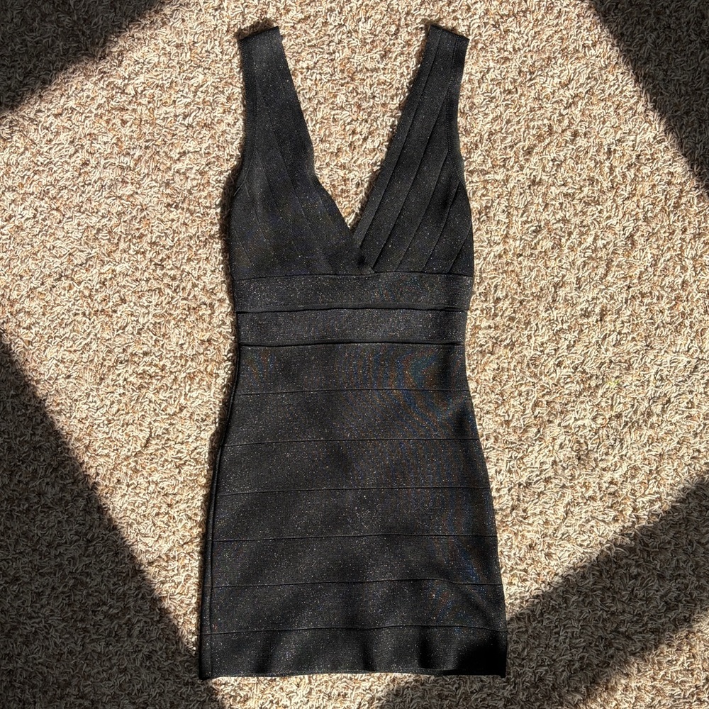Bebe little black sparkle mini bodycon dress